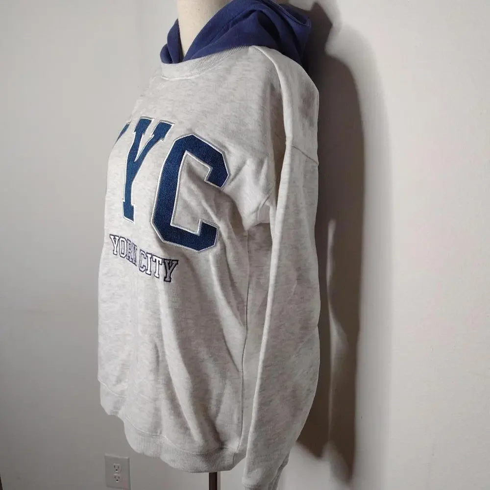 NWT Ultra Flirt Women's Gray/Navy/Trend Fleece NYC Hoodie Size XS - Picture 2 of 11